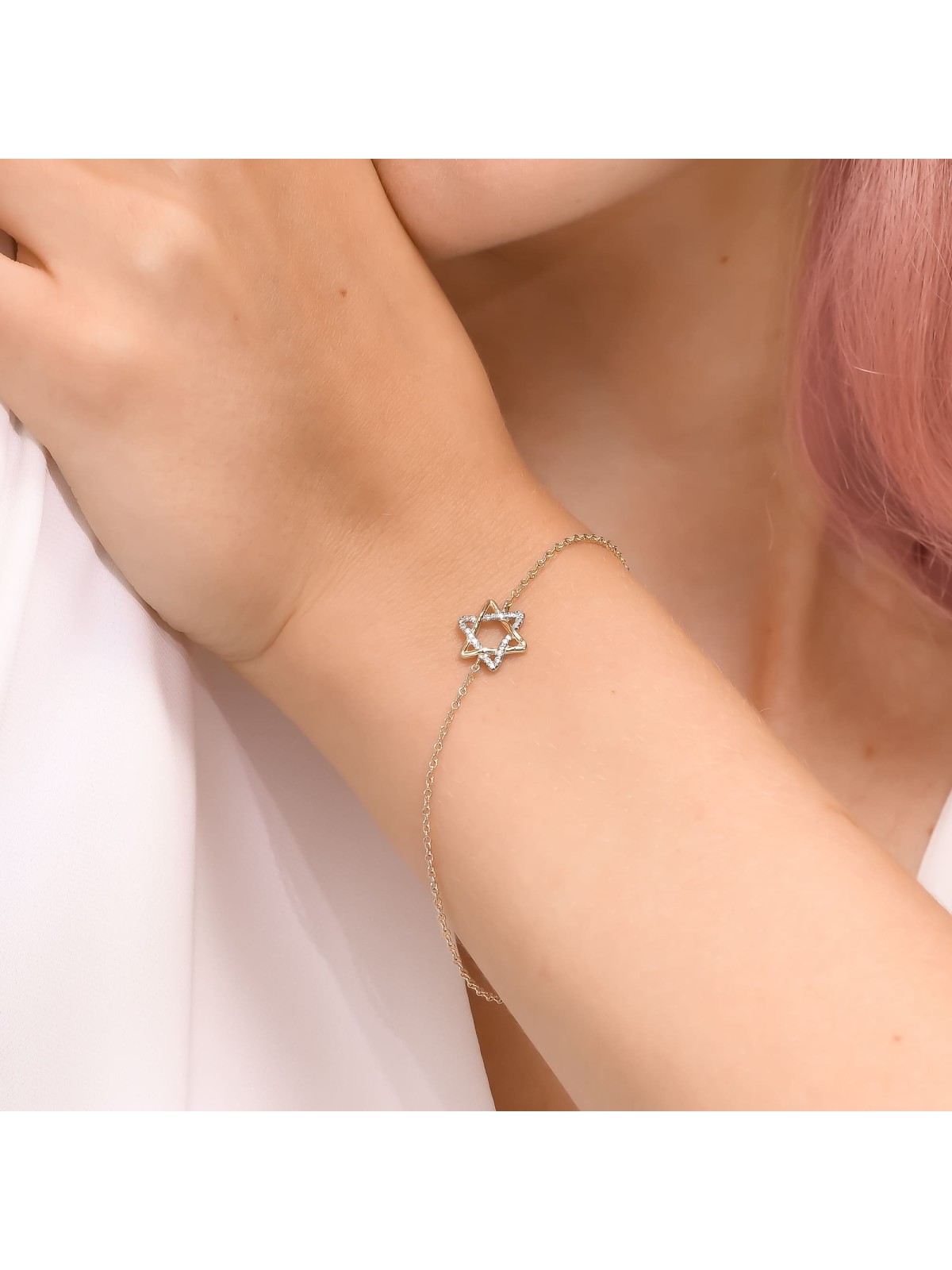 Elegant Two-Tone Gold Star of David Bracelet with  , Tu B'Av Gifts , I