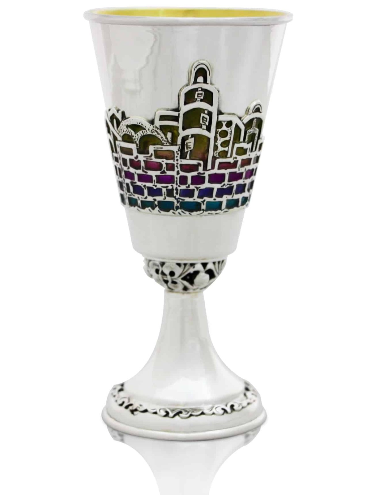 Large Jerusalem Landscape Eliyahu Cup with Enamel , Passover Gifts , I