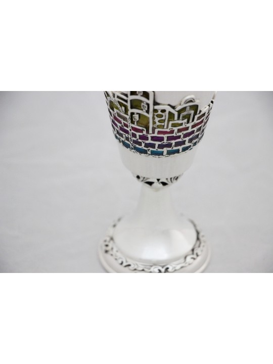 Large Jerusalem Landscape Eliyahu Cup with Enamel , Passover Gifts , I