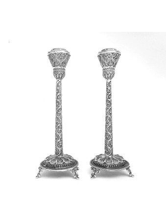 Mid Size Silver Yemenite Filigree Candlesticks , Passover Gifts , Isra
