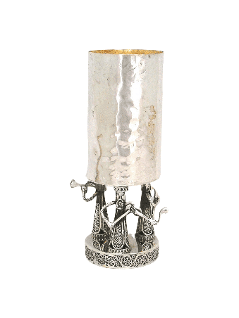 Silver Klezmer Figurines Stem Kiddush Cup with Ham , Passover Gifts ,