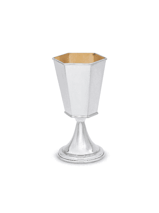 Sterling Silver Cup for Kiddush with Geometric Pat , Modern Kiddush Cu