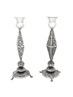 Sterling Silver Tall Filigree Candlesticks , Passover Gifts , Israeli