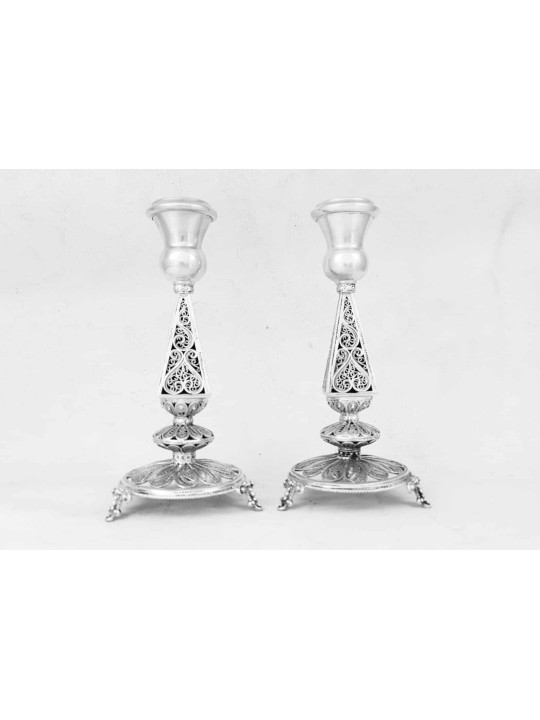 Chandelier triangulaire en filigrane Shabbat en argent pur, argent sterling C