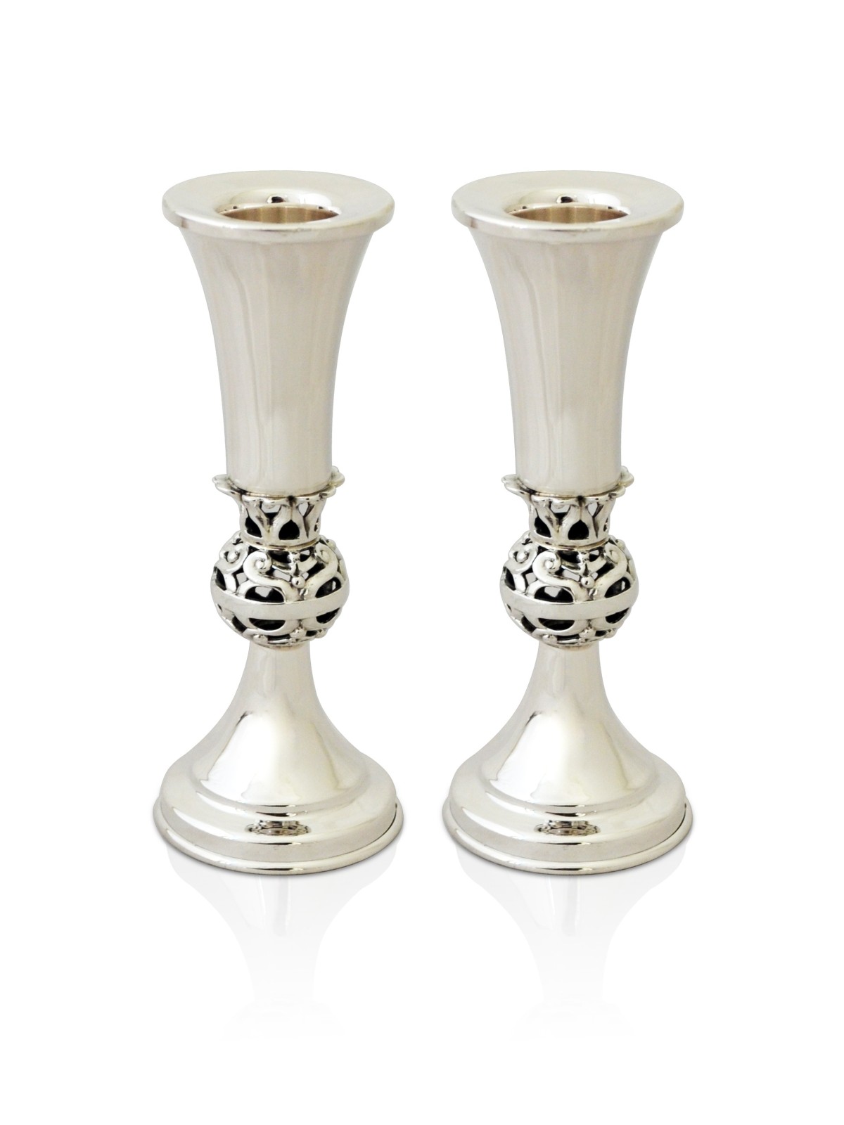 Traditional Silver Candlesticks with Cut-Out Flora , Passover Gifts ,