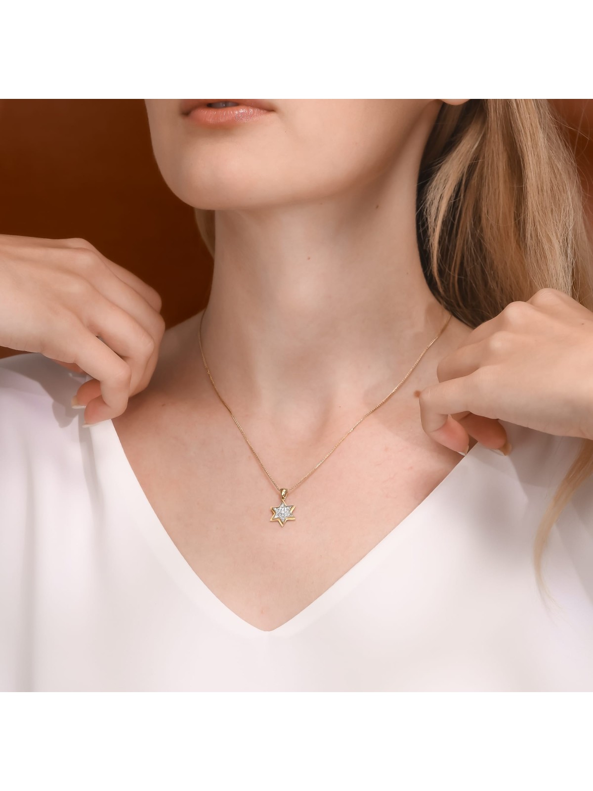 Grand pendentif Magen David en or 14 carats à deux couches avec R, cadeaux Tu B'Av, I