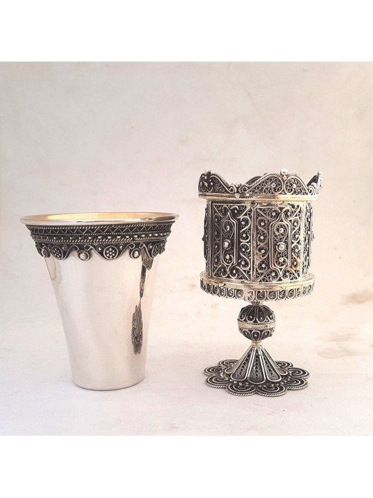Unique Two Parts Sterling Silver Kiddush Cup , Passover Gifts , Israel