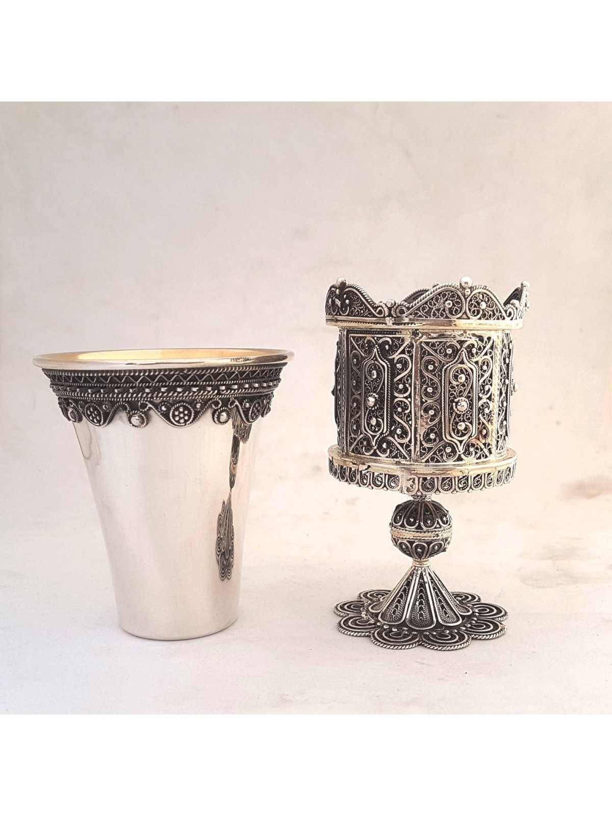 Unique Two Parts Sterling Silver Kiddush Cup , Passover Gifts , Israel