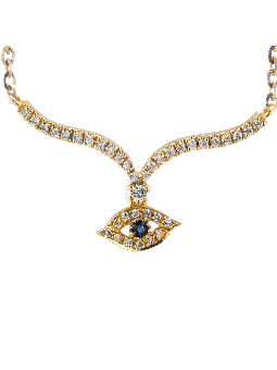 Stunning 14K Gold Evil Eye Necklace with Real Diam , Add 14K Chain , I