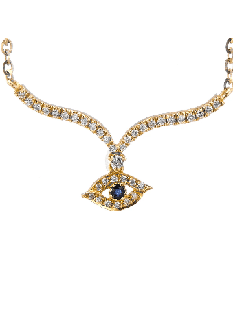Stunning 14K Gold Evil Eye Necklace with Real Diam , Add 14K Chain , I