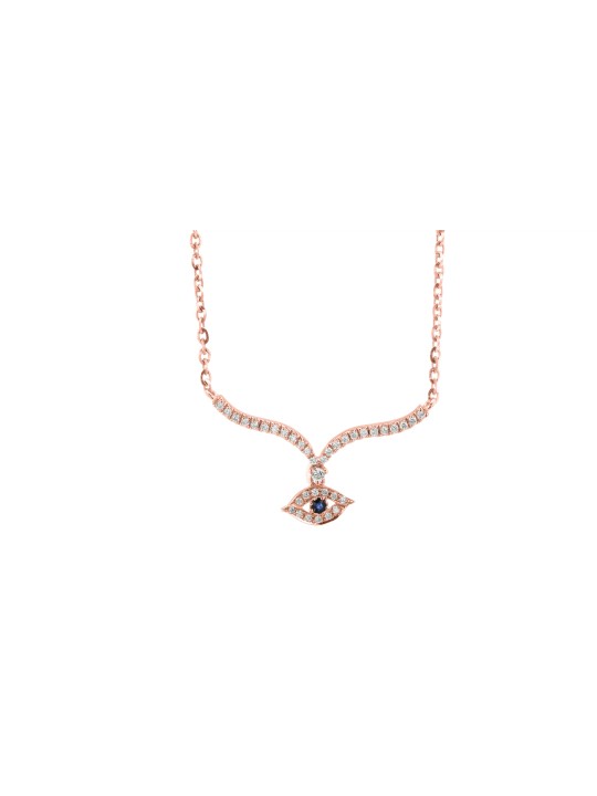 Stunning 14K Gold Evil Eye Necklace with Real Diam , Add 14K Chain , I