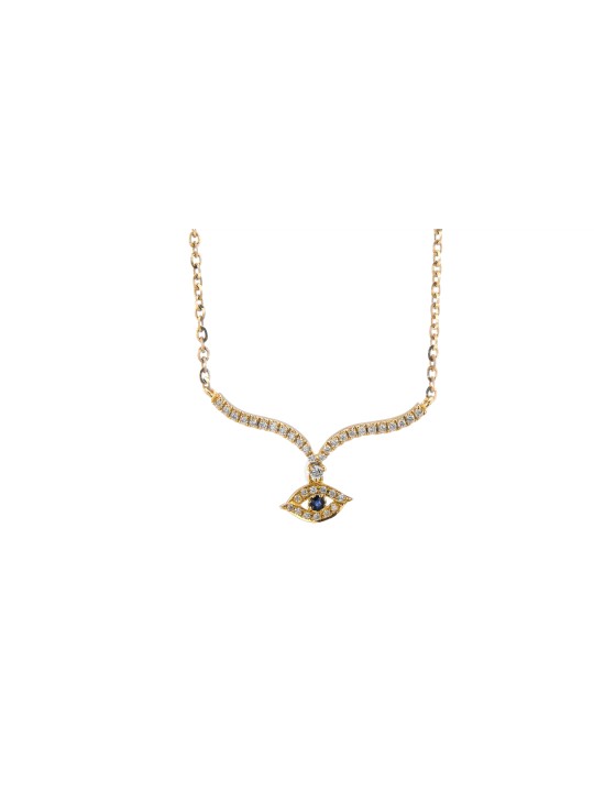 Stunning 14K Gold Evil Eye Necklace with Real Diam , Add 14K Chain , I