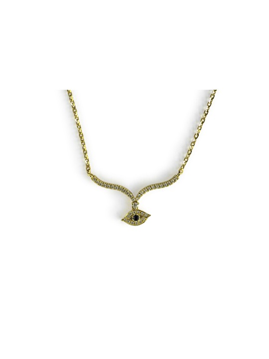 Stunning 14K Gold Evil Eye Necklace with Real Diam , Add 14K Chain , I
