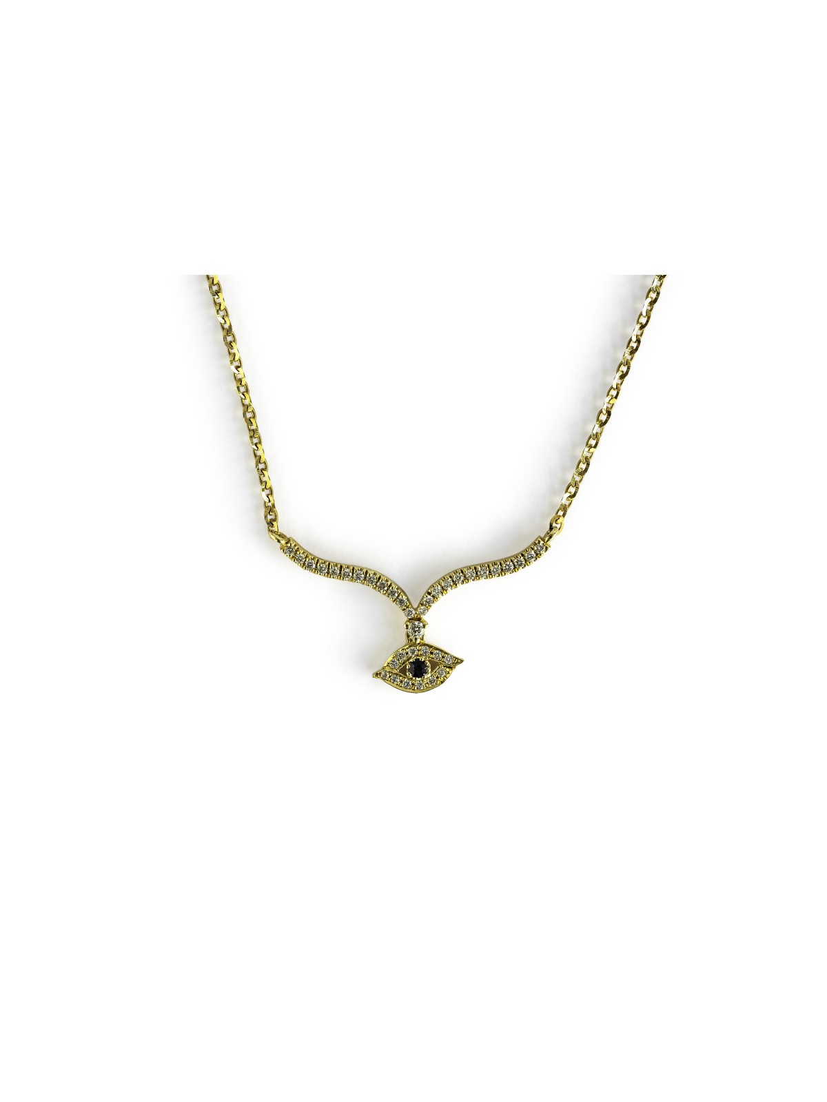 Stunning 14K Gold Evil Eye Necklace with Real Diam , Add 14K Chain , I