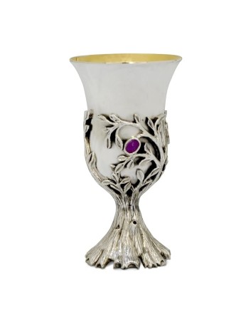 Petite tasse florale Kidush avec pierres d’améthyste, cadeaux de Pâque, Israël