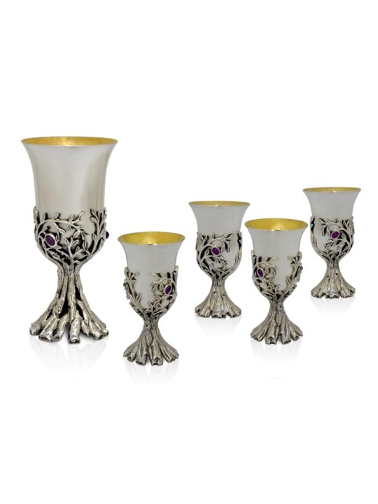 Petite tasse florale Kidush avec pierres d’améthyste, cadeaux de Pâque, Israël