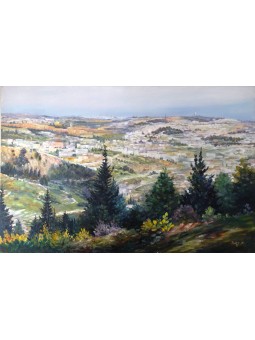 Paysage de Jérusalem depuis une impression de colline, cadeaux Tu B'Av, Jud israélien