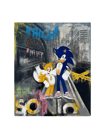 Sonic moderne et Tails dans la toile acrylique de Manhattan , Cadeaux Tu B'Av , I