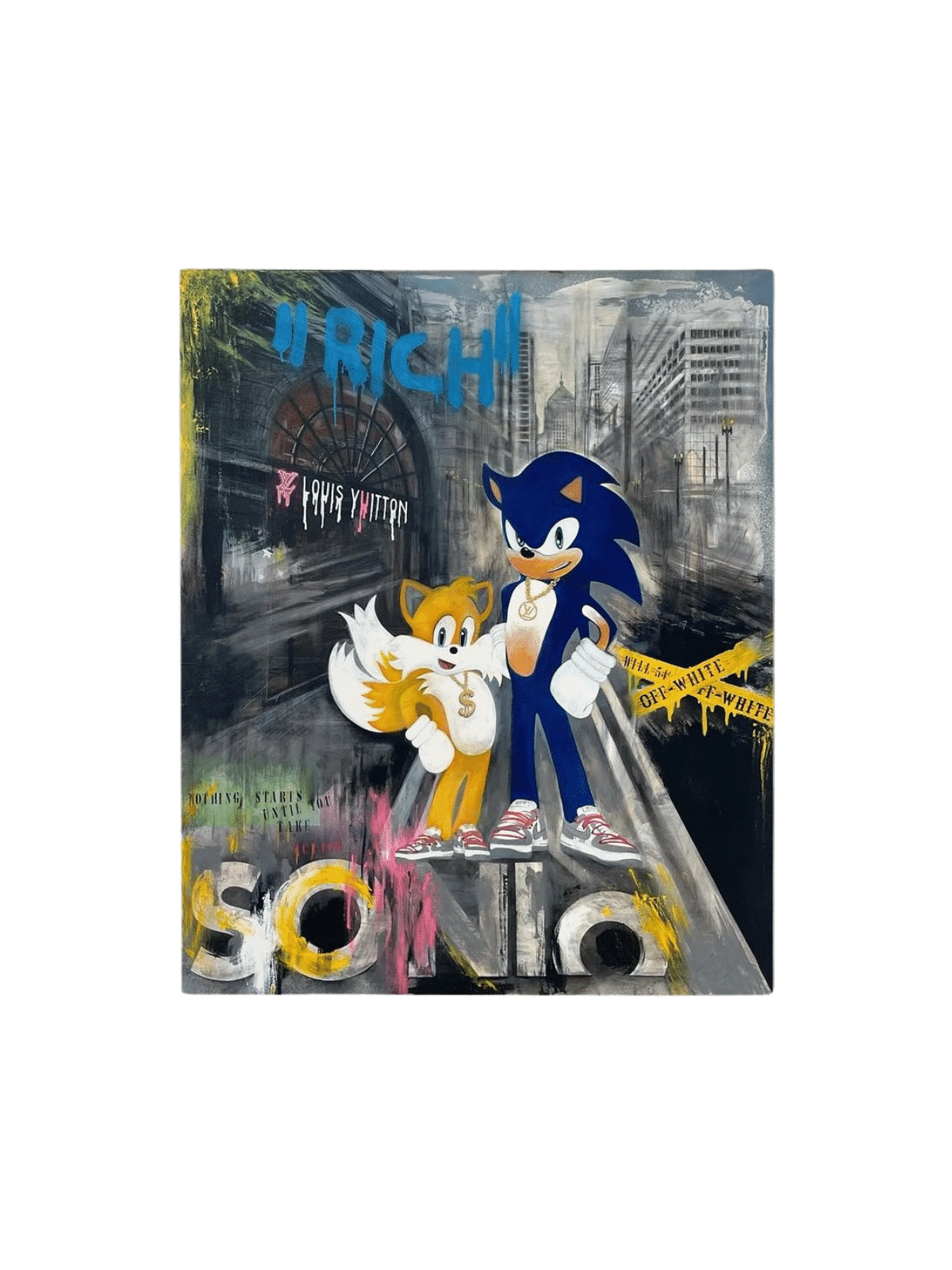 Sonic moderne et Tails dans la toile acrylique de Manhattan , Cadeaux Tu B'Av , I