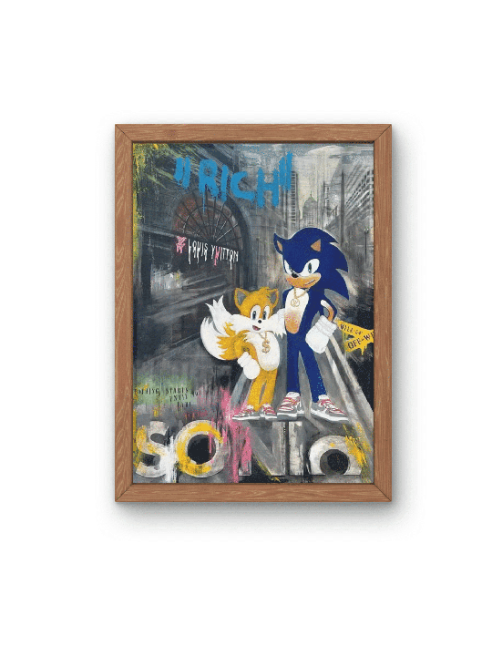 Sonic moderne et Tails dans la toile acrylique de Manhattan , Cadeaux Tu B'Av , I
