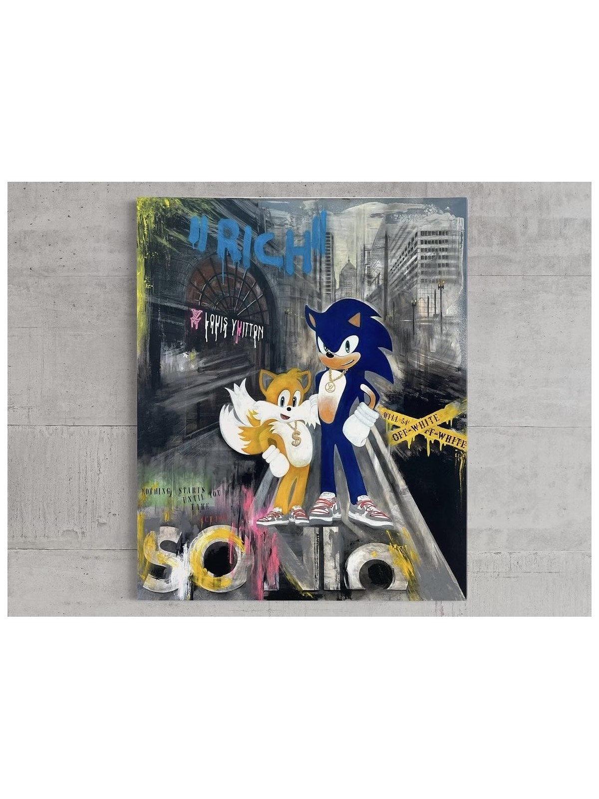 Sonic moderne et Tails dans la toile acrylique de Manhattan , Cadeaux Tu B'Av , I