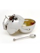 Nature Inspired Silver Honey Pot with Spoon , Rosh Hashanah Honey Dish