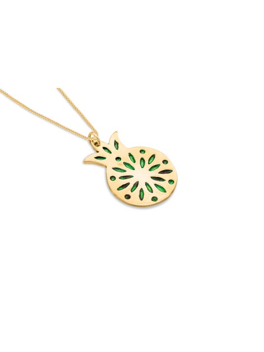 Pendentif émaillé en or grenade, cadeaux Tu B'Av, Judaica israélien