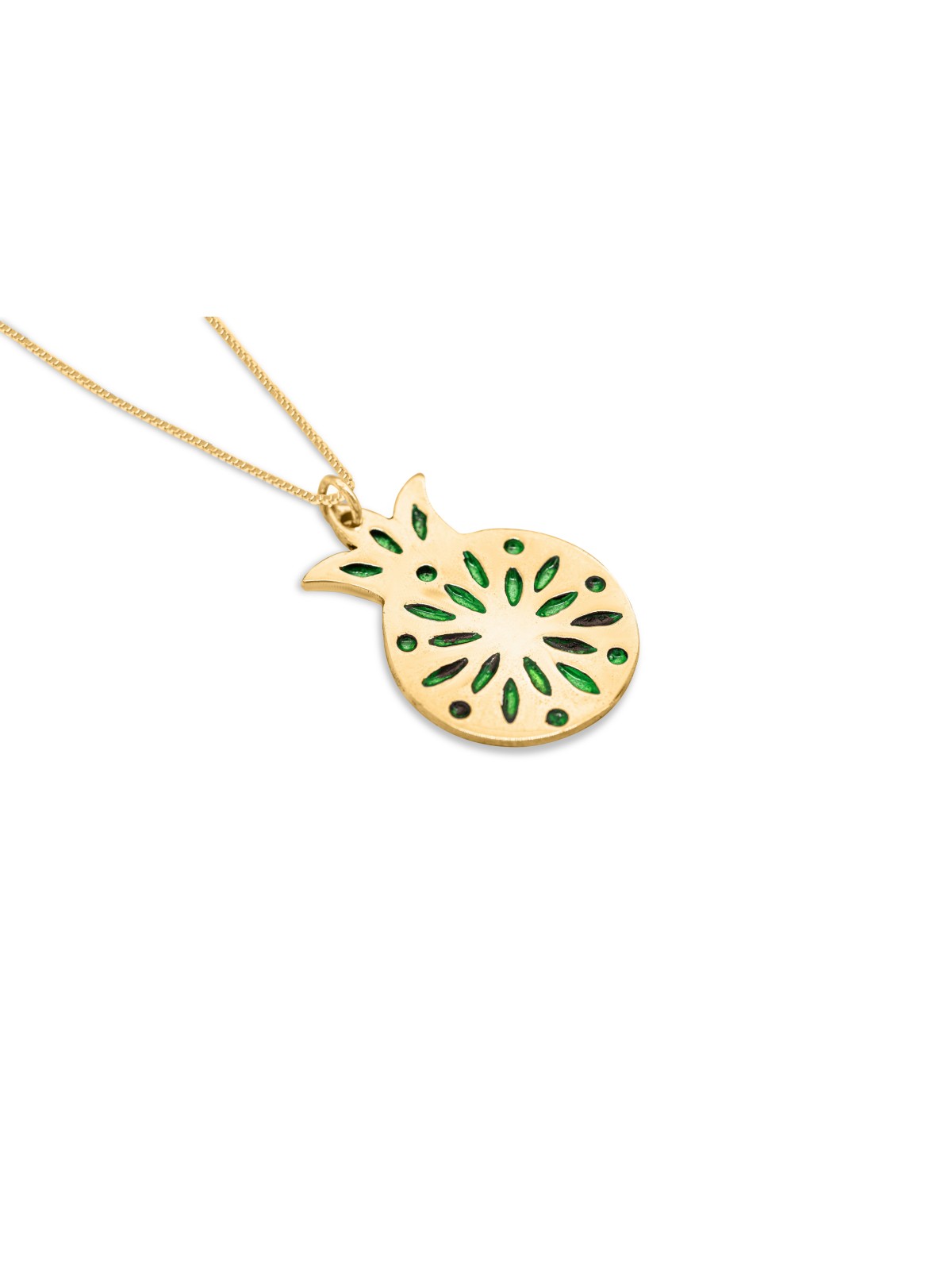 Pomegranate Gold Enameled Pendant , Tu B'Av Gifts , Israeli Judaica