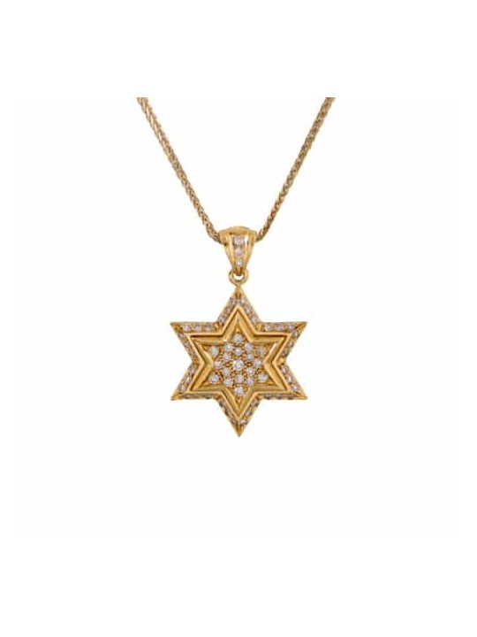 Star of David Yellow Gold Diamond Pendant Double L , Tu B'Av Gifts , I