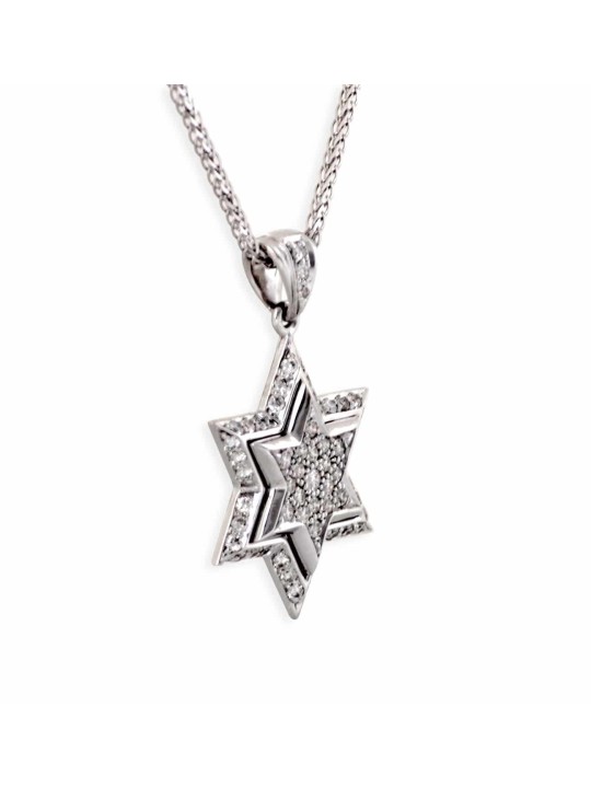 Mid-size Star of David White Gold Diamond Pendant  , Tu B'Av Gifts , I