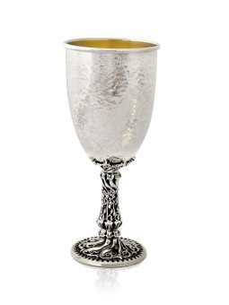 Hammered Kiddush Cup with Stylish Filigree Stem , Passover Gifts , Isr