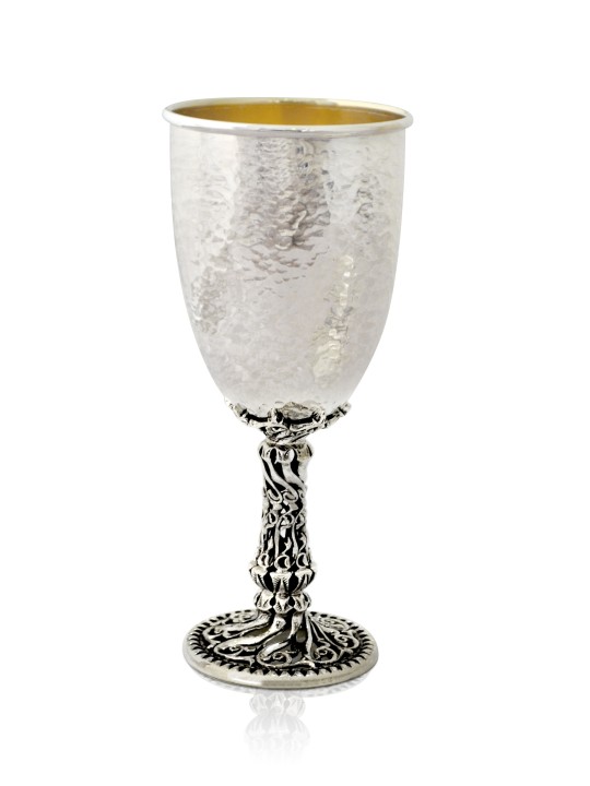Coupe de Kiddouch martelée avec tige en filigrane élégante, cadeaux de Pâque, Isr