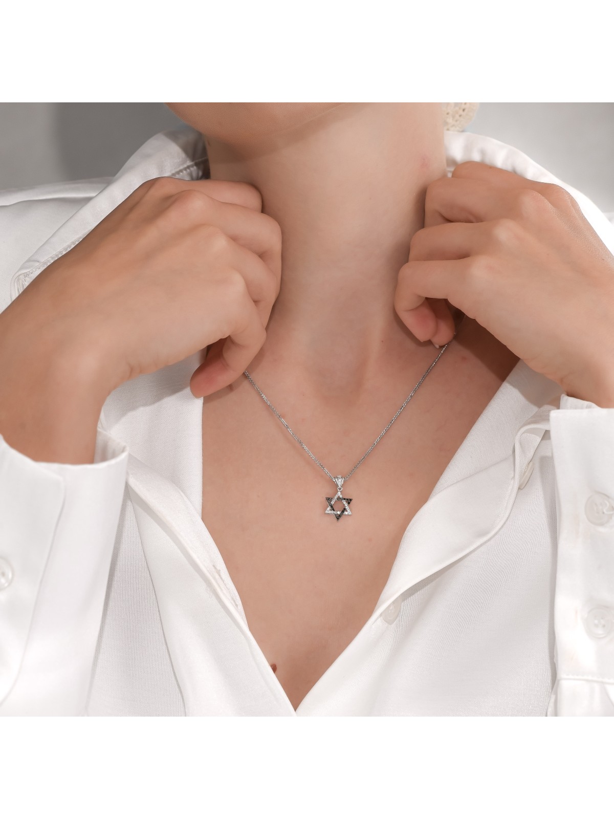 Small 14k Gold Stylish Two-Tone Diamond Star of Da , Tu B'Av Gifts , I