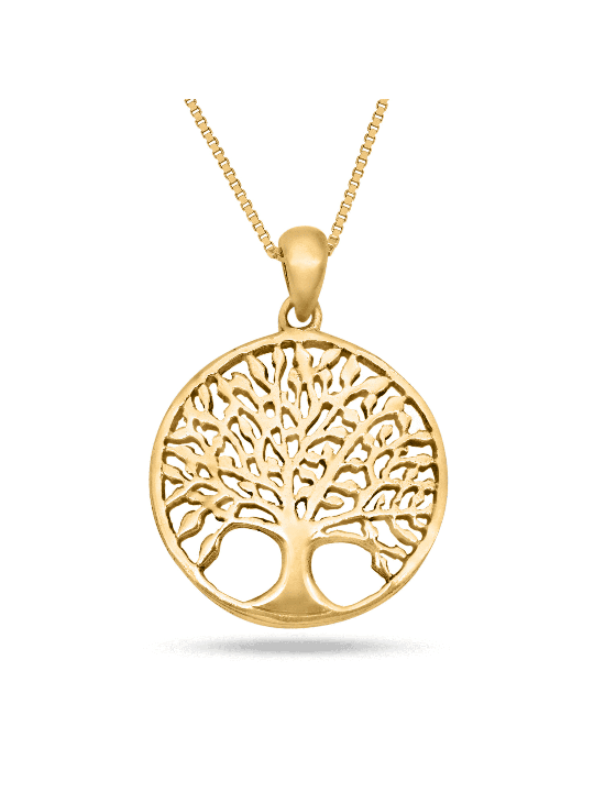 Hollow 14K Gold Tree of Life Necklace , Tu B'Av Gifts , Israeli Judaic