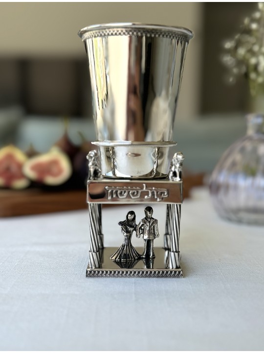 Coupe de Kiddouch de mariage en argent sterling avec mariée et G, cadeaux de Pâque,