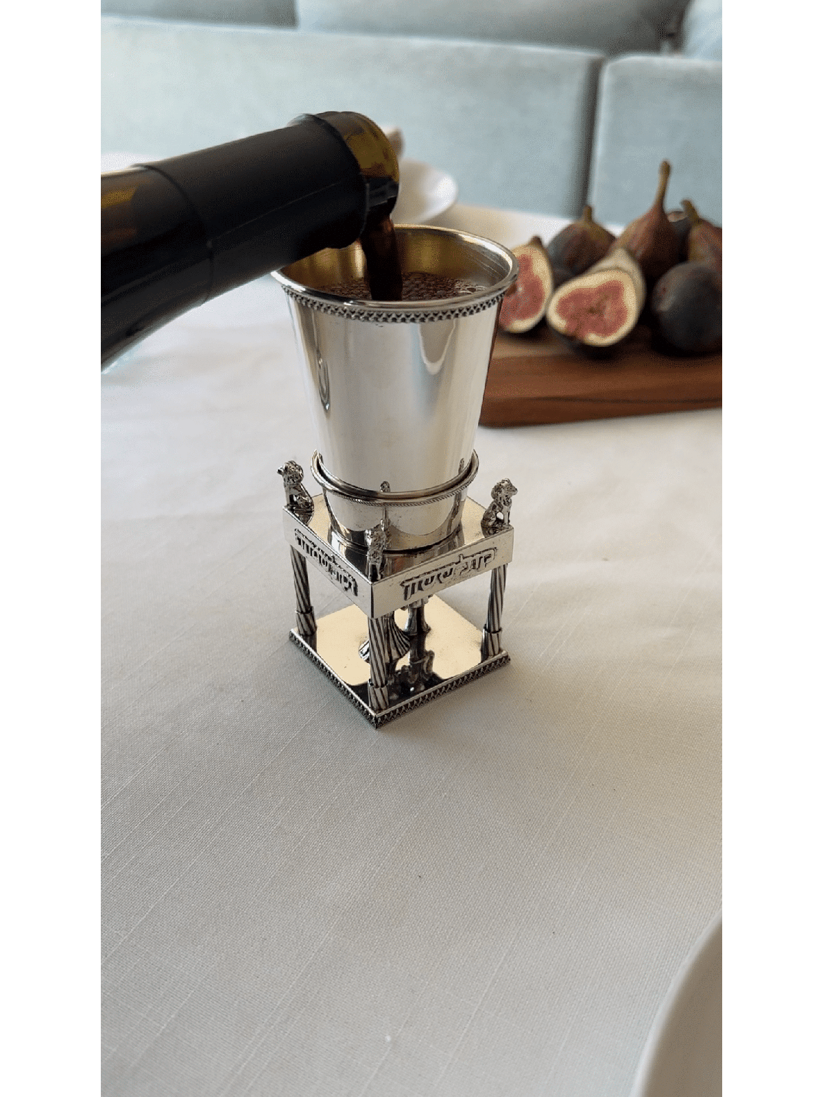 Sterling Silver Wedding Kiddush Cup with Bride & G , Passover Gifts ,