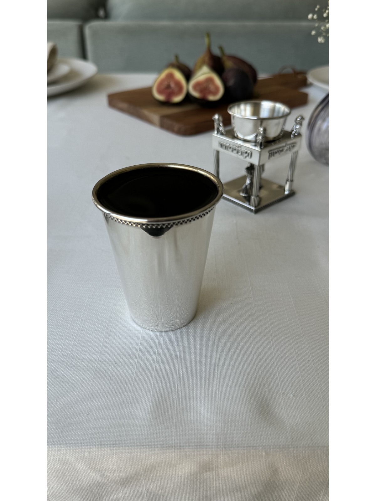 Sterling Silver Wedding Kiddush Cup with Bride & G , Passover Gifts ,