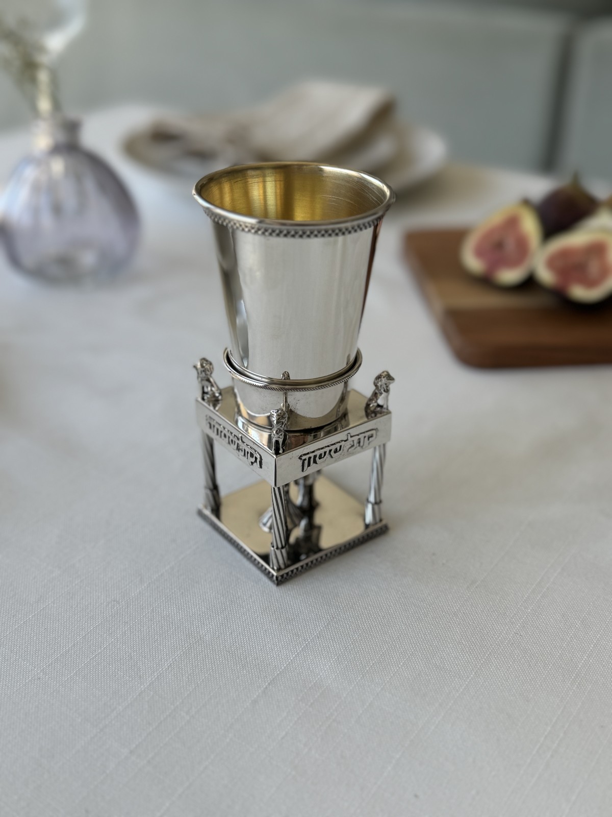 Sterling Silver Wedding Kiddush Cup with Bride & G , Passover Gifts ,