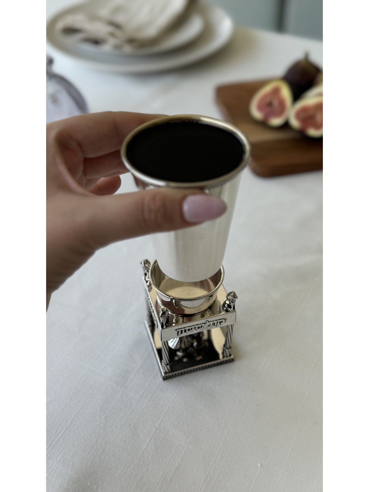 Sterling Silver Wedding Kiddush Cup with Bride & G , Passover Gifts ,