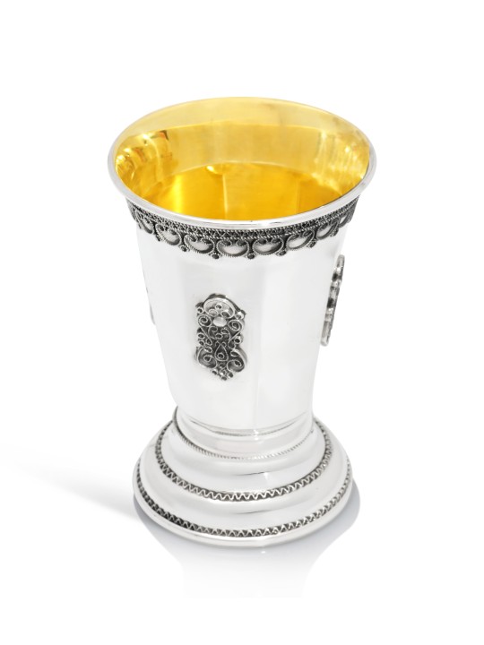 Coupe de Kiddouch octogonale avec base surélevée et filigre, coupes de Kiddouche, est