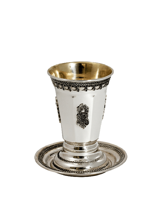 Coupe de Kiddouch octogonale avec base surélevée et filigre, coupes de Kiddouche, est
