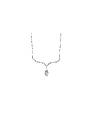 Unique and Gentle 14K White Gold Hamsa Necklace , Tu B'Av Gifts , Isra