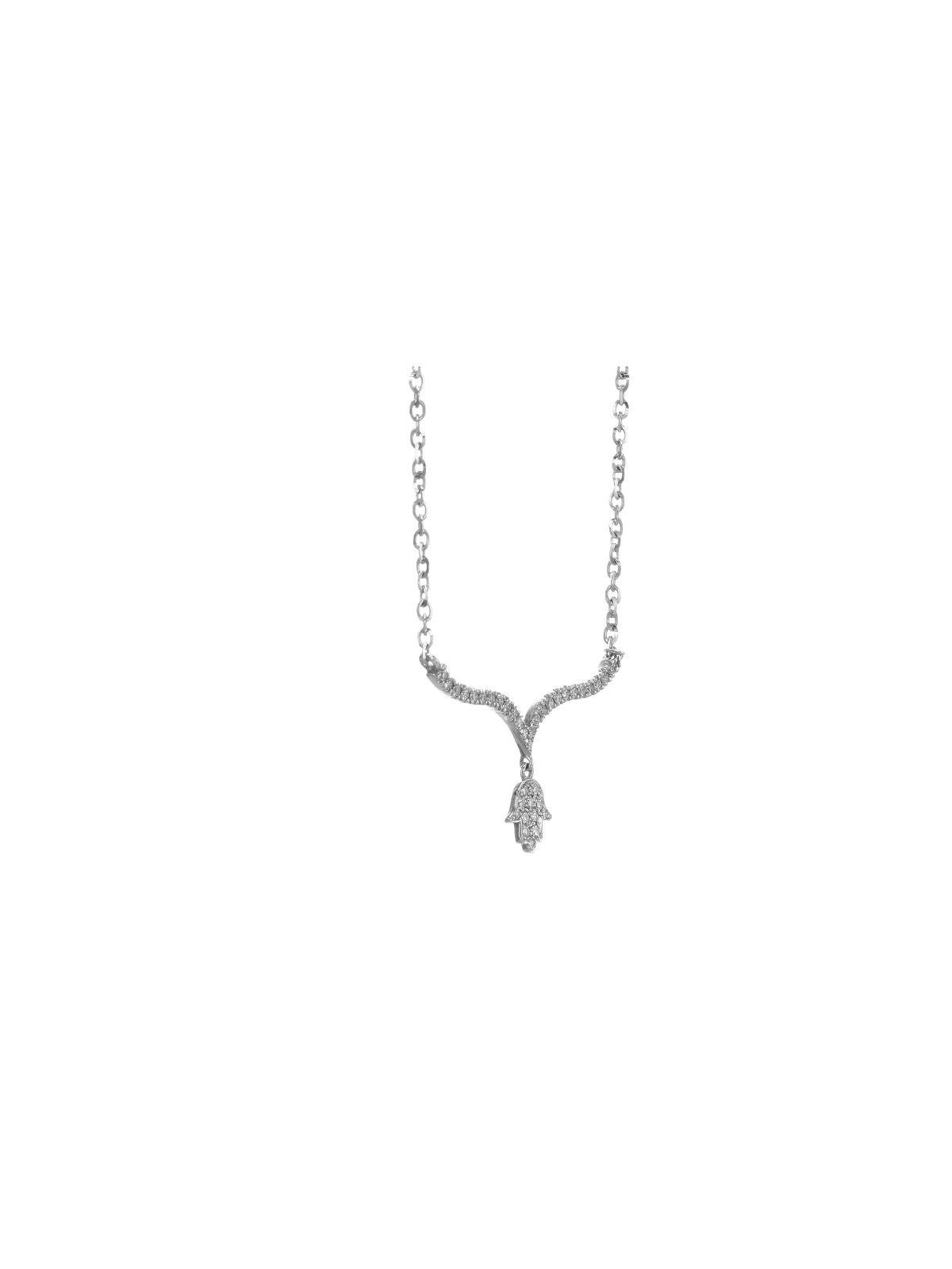 Unique and Gentle 14K White Gold Hamsa Necklace , Tu B'Av Gifts , Isra