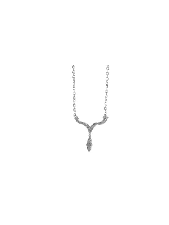 Unique and Gentle 14K White Gold Hamsa Necklace , Tu B'Av Gifts , Isra
