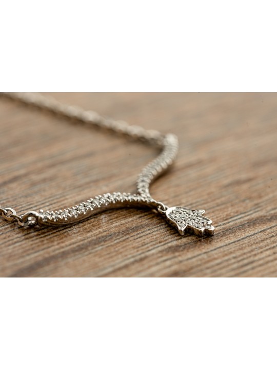 Unique and Gentle 14K White Gold Hamsa Necklace , Tu B'Av Gifts , Isra