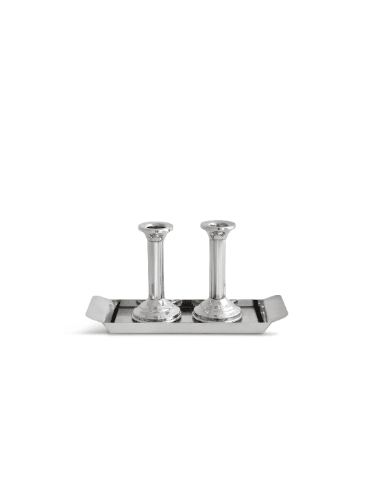 Chandeliers et plateau de sabbat de taille moyenne, chandeliers en argent sterling