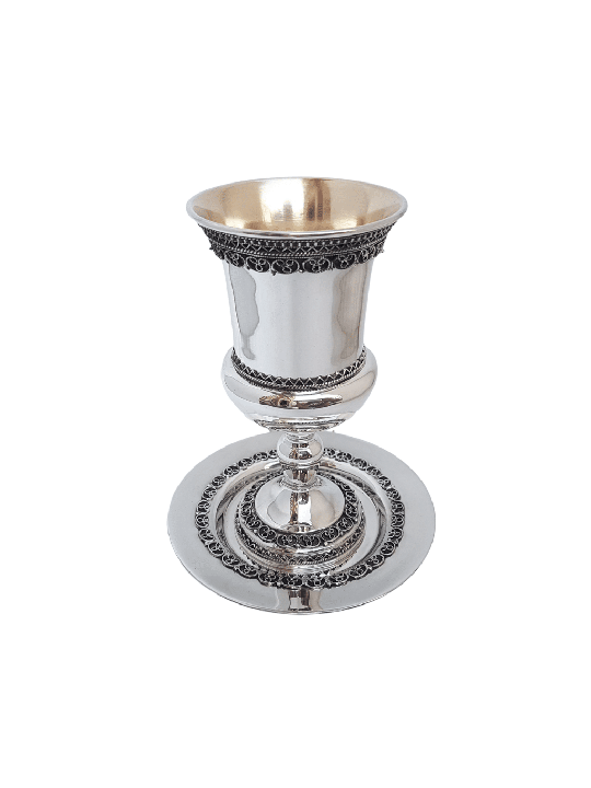 Timeless Style Silver Kiddush Cup with Filigree De , Passover Gifts ,