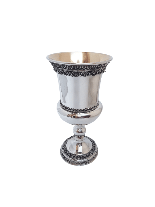 Coupe de Kiddouch en argent de style intemporel avec filigrane De, cadeaux de Pâque,