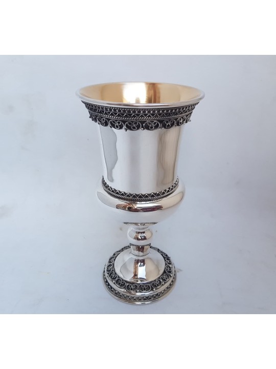 Coupe de Kiddouch en argent de style intemporel avec filigrane De, cadeaux de Pâque,