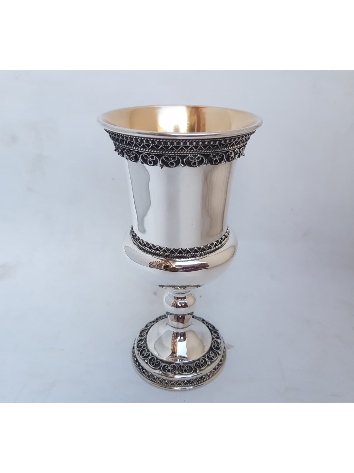 Timeless Style Silver Kiddush Cup with Filigree De , Passover Gifts ,